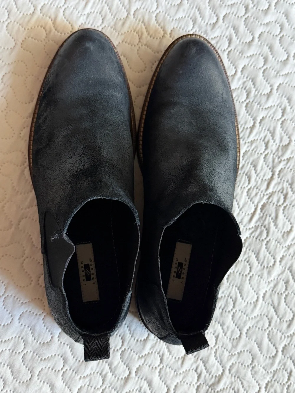Joseph Abboud Men’s Black Leather Slip-On Boots Subtle Distressed Finish Size 10
